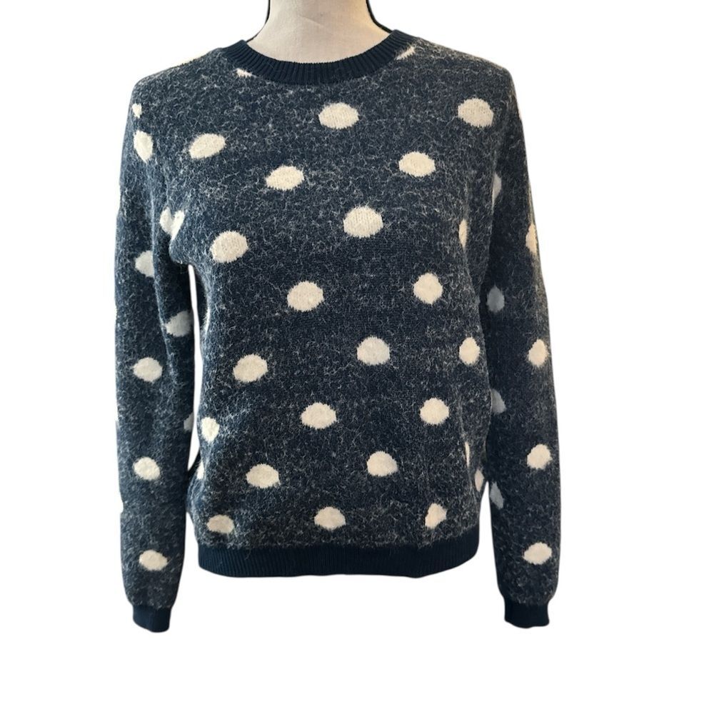 Romeo + Juliet Couture Polka Dot Sweater Medium Fuzzy Knit Navy White